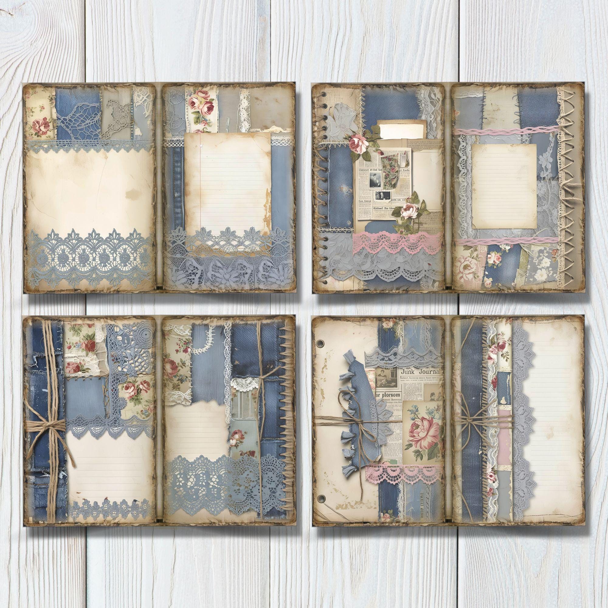 Patchwork Denim Lace Junk Journal Printable Paper | Digital Scrapbook ...