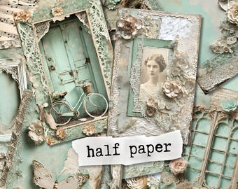 Papier do dziennika Aqua Green Junk: Shabby Chic Floral Grunge (do druku)