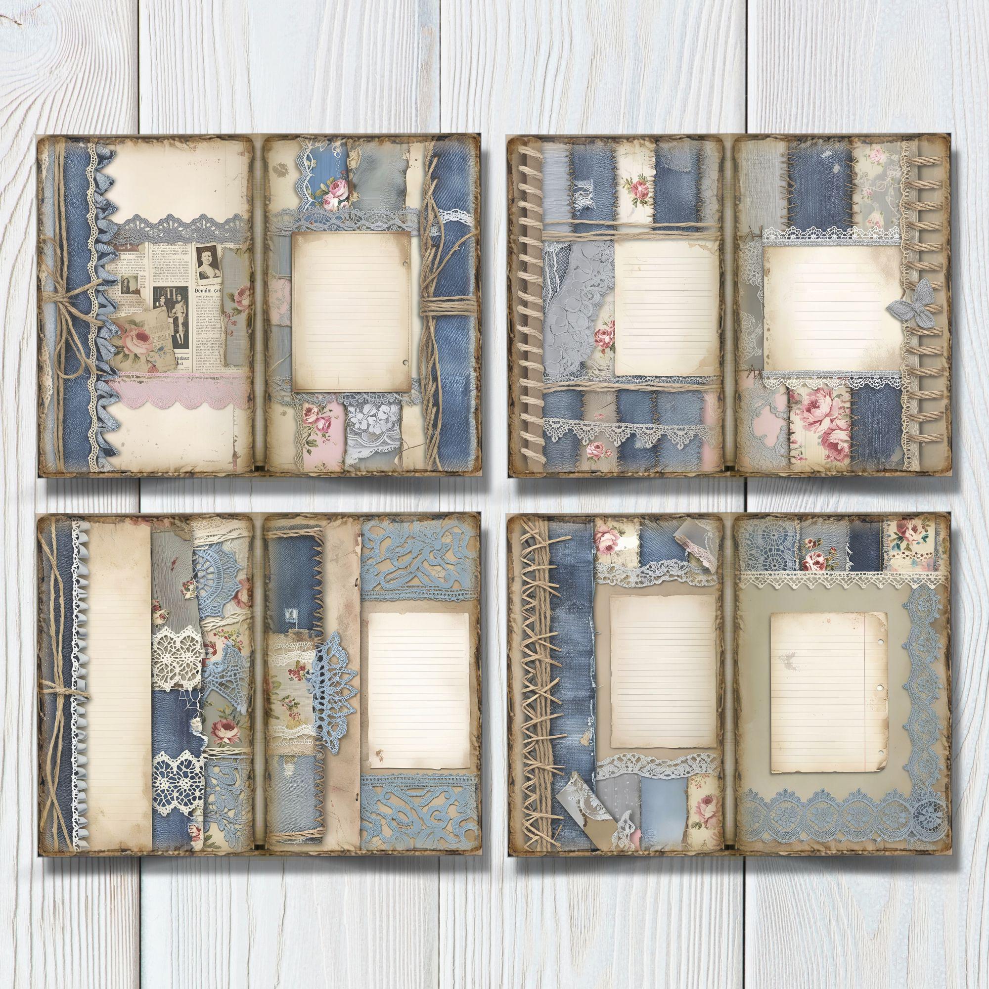 Patchwork Denim Lace Junk Journal Printable Paper | Digital Scrapbook ...