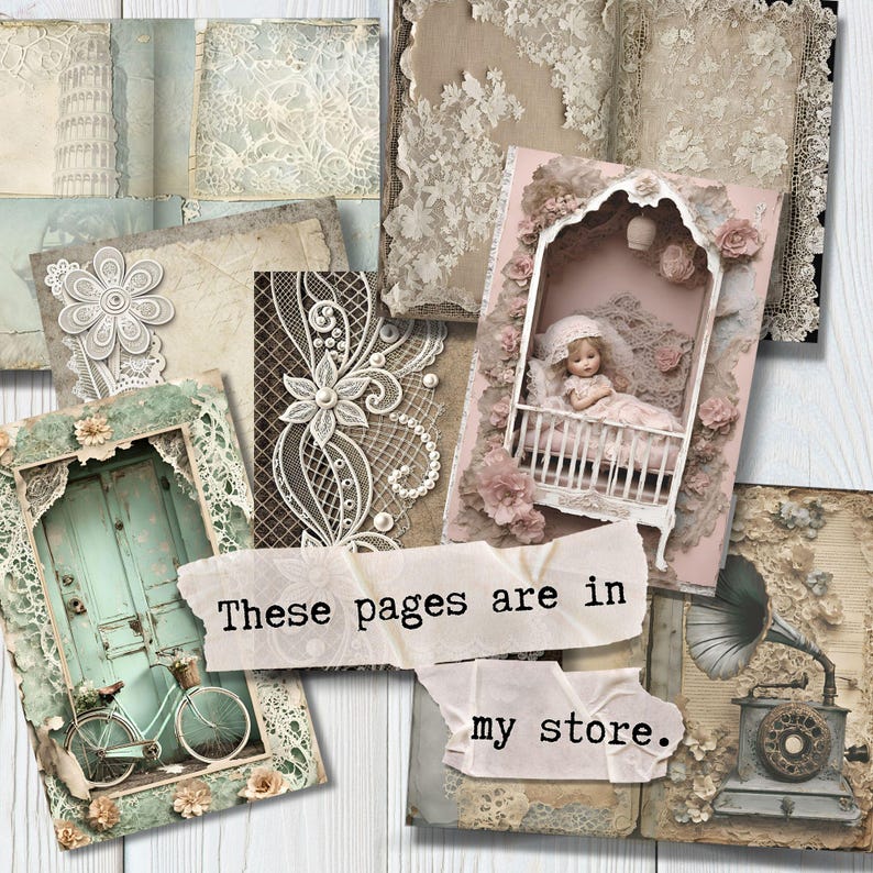 Patchwork Denim Lace Junk Journal Printable Paper | Digital Scrapbook ...