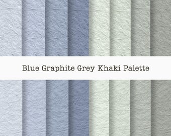 Relief Japanese Matt Textures, Dusty Blue Graphite Muted Grey Khaki Palette, Seamless Rice Paper, Washi Mulberry Embossed Fiber Backgrounds
