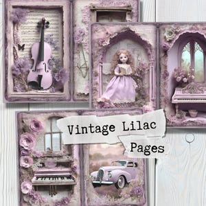 Papel de diario basura lila / Páginas vintage de álbum de recortes musical Shabby Chic / Hojas efímeras Coolage / Juego de 2