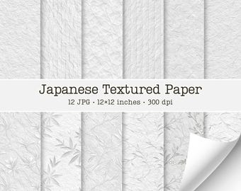 Seamless Washi Rice Papers, Japanese Watercolor Backgrounds, Ivory Mulberry Fiber Textures, Japandy Botanical Patterns, Repeat Floral Files