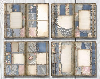 Patchwork Denim Lace Junk Journal Printable Paper | Digital Scrapbook Open Pages | Set 2