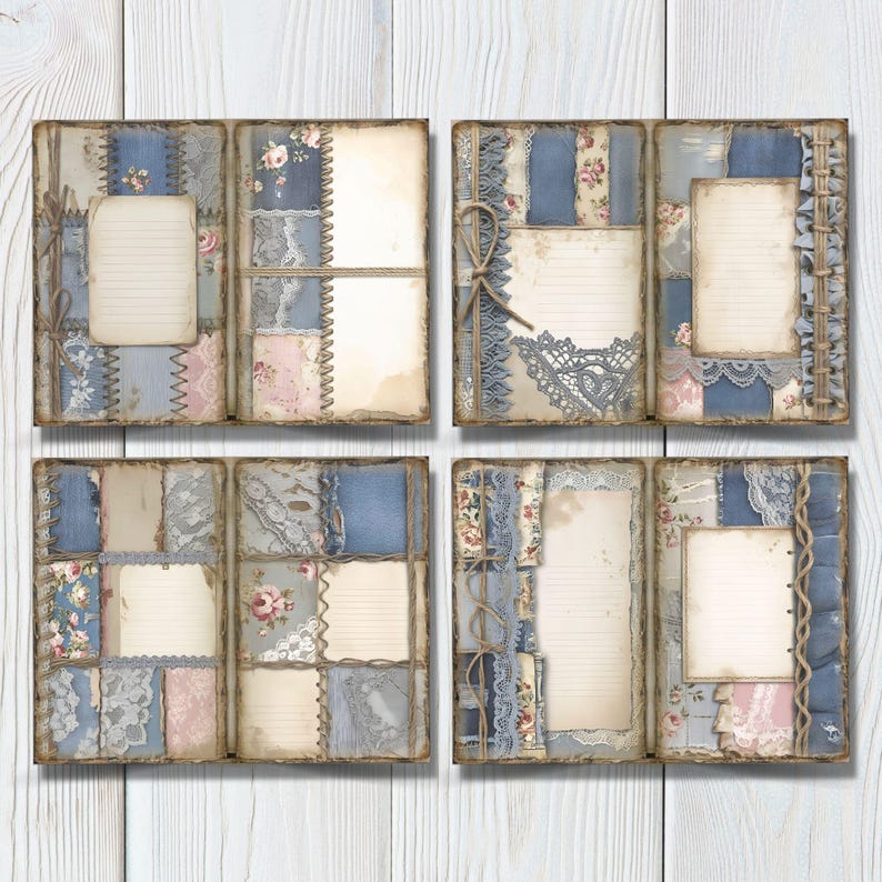 Patchwork Denim Lace Junk Journal Printable Paper | Digital Scrapbook ...