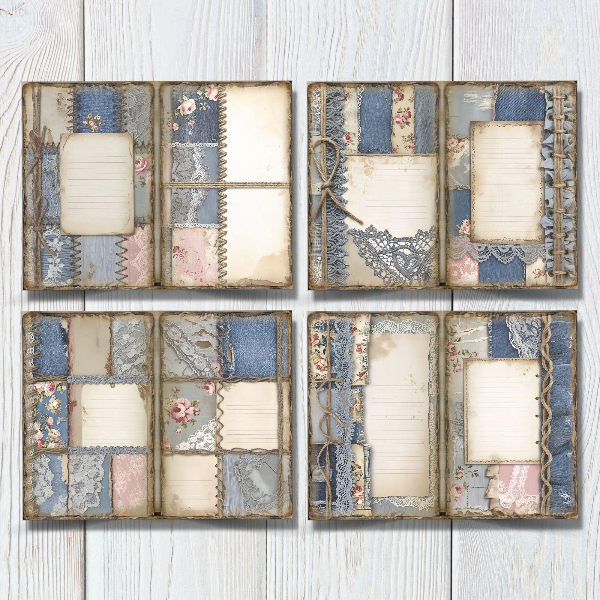 Patchwork Denim Lace Junk Journal Printable Paper | Digital Scrapbook ...