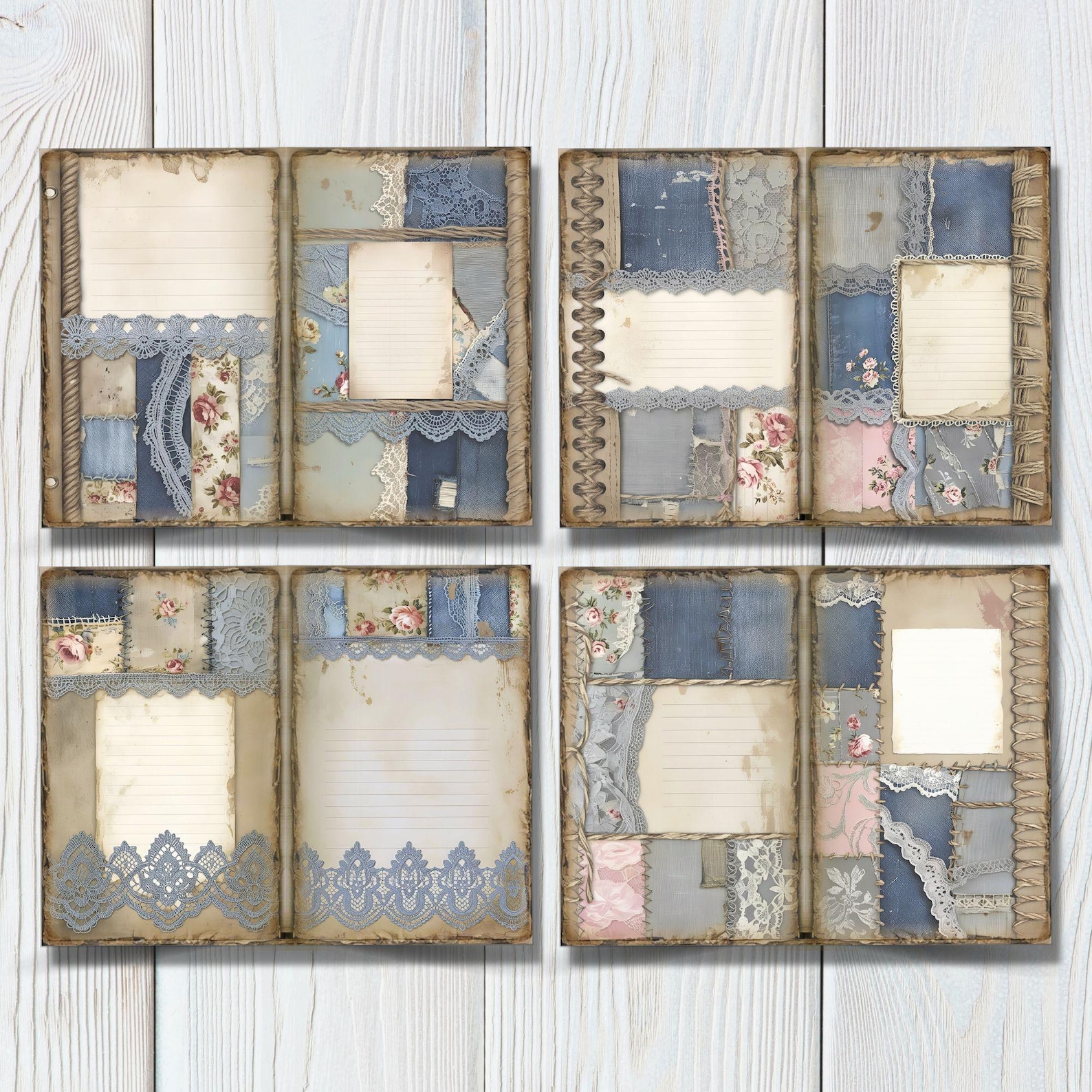 Patchwork Denim Lace Junk Journal Printable Paper | Digital Scrapbook ...