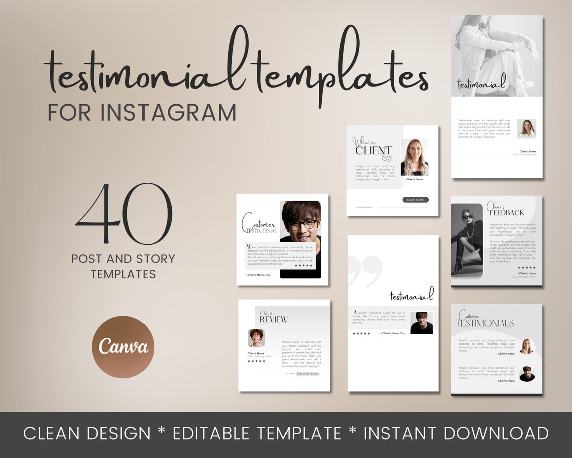 Client Testimonial Canva Template: Instagram Posts & Stories (digital ...