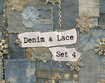 Naadloos digitaal papier | Denim kantpatroon | Inpakpapierset 4