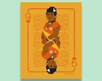 Cartel de la reina Liliʻuokalani, cartel de naipes de la reina Liliʻuokalani, arte de Hawái, Hawái, arte hawaiano, cartel de Hawái