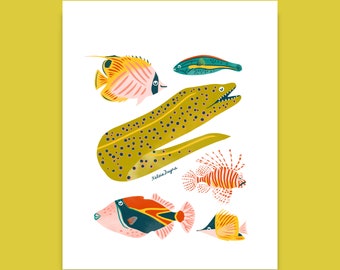 Hawaiian Fish Art Print, Hawaii Art, Marine Life Art, Fish Print, Hawaii Poster, Ocean Friends Art Print