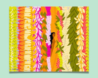 Impressão artística do Dia de Lei, Primeiro de Maio é Dia de Lei no Havaí, Arte Havaiana, Arte Havaiana