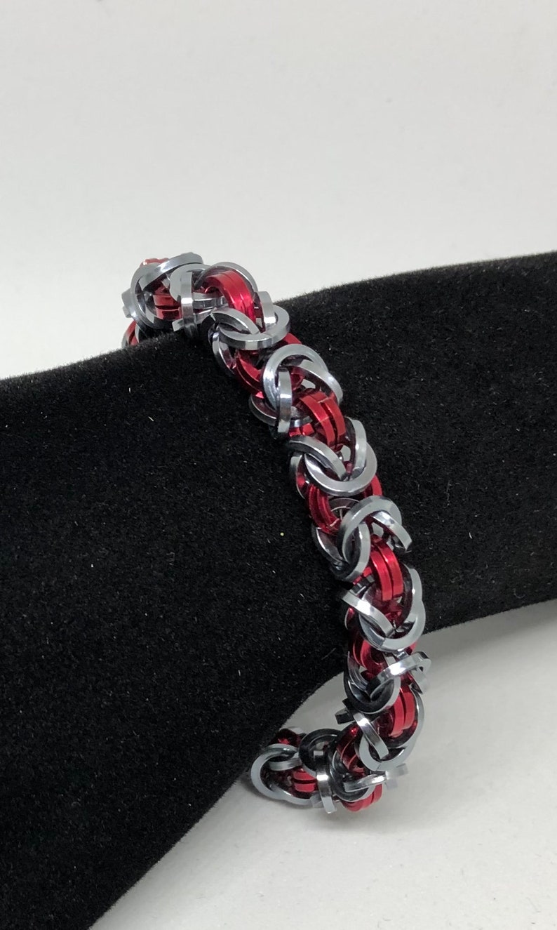 Black IceRed Byzantine Square Chainmail Bracelet