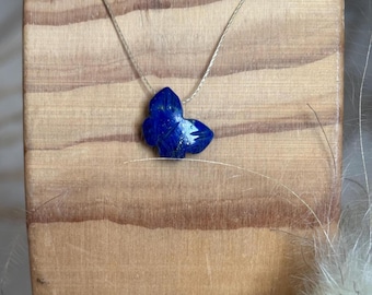 Dainty Lapis Lazuli Butterfly Necklace, Cord Necklace, Minimalist, Custom Lengths, Blue Gemstone