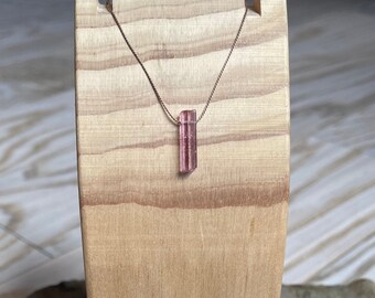 Raw Rustic Pink Tourmaline Necklace, Cord Necklace, October Birthstone, Pink Gemstone, Minimalist, Custom Lengths