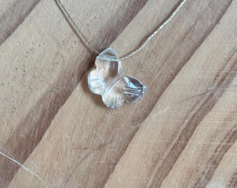 Dainty Carved Crystal Quartz Butterfly Necklace, Cord Necklace, Clarity, Healing, Restoration, Custom Lengths