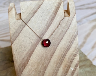 Round Faceted Garnet Necklace, Cord Necklace, January Birthstone, Red Gemstone, Minimalist, Custom Lengths