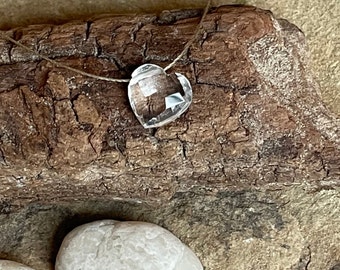 Faceted Crystal Quartz Heart Necklace, Cord Necklace, Clarity, Healing, Restoration, Custom Lengths