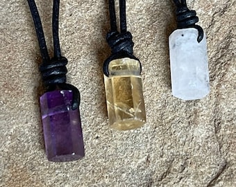 Dainty Faceted Gemstone Tube Necklace, Leather Necklace, Moonstone, Aquamarine, Citrine,  Amethyst, Tanzanite, Minimalist, Custom Lengths