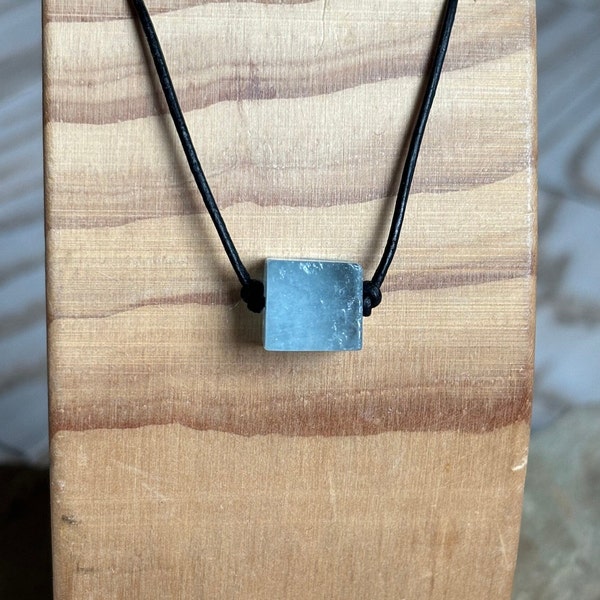 Dainty Raw Aquamarine Cube Necklace, Leather Choker Necklace, March Birthstone, Minimalist, Custom Lengths