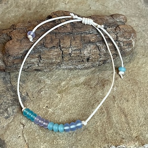Dainty Sea Glass Bracelet, Beach Glass, Cotton Cord Bracelet, Summer Jewelry, Recycled Glass, Minimalist, Adjustable Bracelet