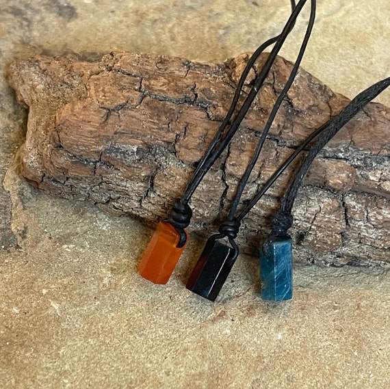 Dainty Faceted Gemstone Tube Necklace, Leather Necklace, Black Onyx, Carnelian, Apatite, Smokey Quartz, Tourmalinated Quartz, Custom Lengths