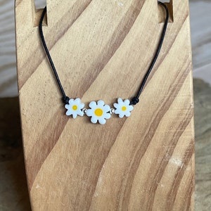 Dainty Millefiori Glass Daisy Necklace, Leather Cord Necklace, Murano Glass Flower Bead Necklace, Custom Lengths