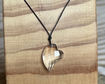 Faceted Crystal Quartz Freeform Heart Necklace, Cord Necklace, Clarity, Healing, Restoration, Custom Lengths