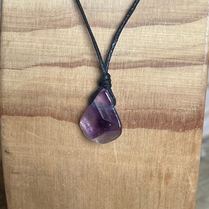 Small Rustic Amethyst Teardrop Necklace, Leather Cord Necklace, February Birthstone, Purple Gemstone, Minimalist, Custom Lengths