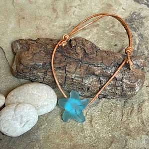 Sea Glass Starfish Bracelet, Beach Glass, Leather Cord Bracelet, Summer Jewelry, Recycled Glass, Minimalist, Adjustable Bracelet