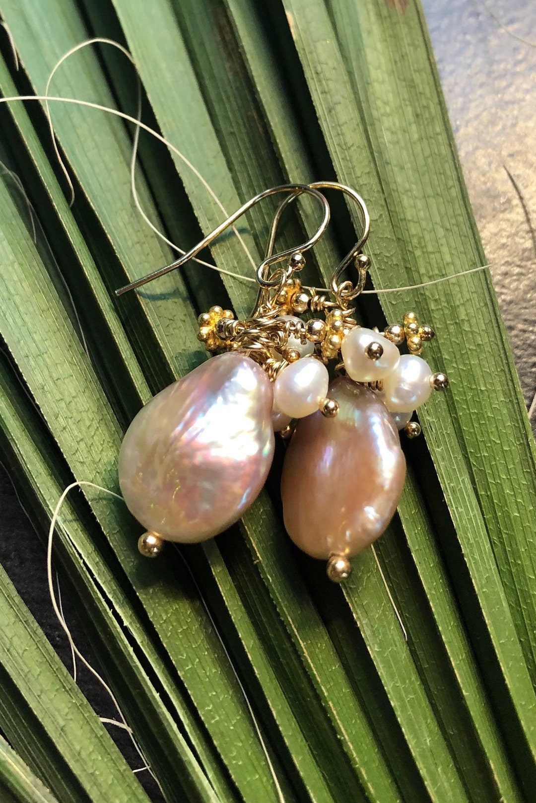 Pink Freshwater Coin Pearl Earrings With Gold Vermeil Accents - Etsy