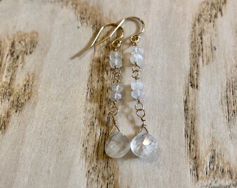 Rainbow Moonstone Drop Earrings with Gold Filled Ear Wires