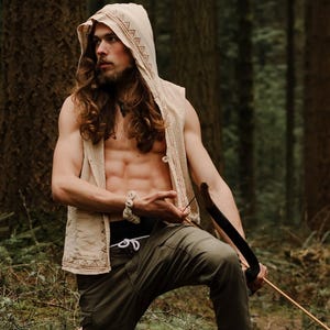 Forest Dweller Hooded Waistcoat Vest with Block Print | 100% Raw Cotton | One Size