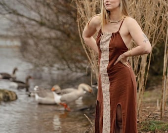 The Shipibo Stripe Halter Dress | Lace up back | Front side slits