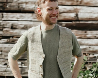 Raw Hemp Waistcoat | 100% Natural | Hemp lined | Naturally Plant Dyed