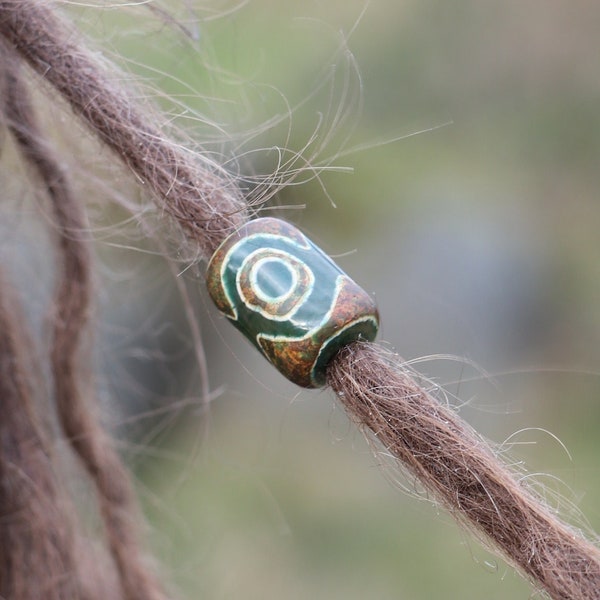 Tibetan Three-Eyed Dzi Agate Stone Dread Bead | 5.5mm Hole | Dreadlock Accessories