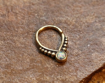 White Opal Embellished Septum Ring | Brass | 1.2mm / 16 gauge