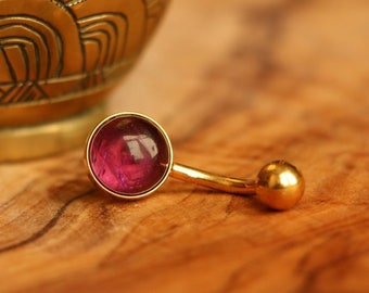 Amethyst Belly / Navel Bar | Gold Surgical Steel