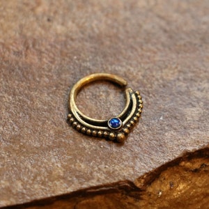 Blue Opal Embellished Septum Ring | Brass | 1mm / 18 gauge