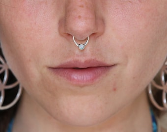 White Opal Septum Ring |  Sterling Silver & Brass | 1.2mm / 16 gauge