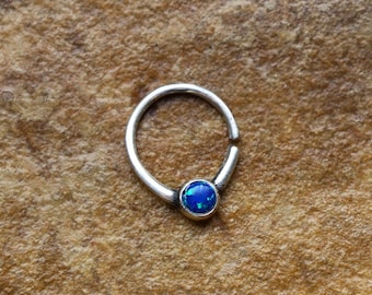 Blue Opal | 925 Sterling Silver Septum Ring | 1 mm / 18 gauge