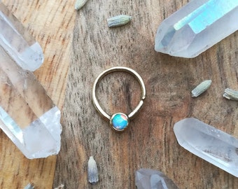 White Opal Septum Ring |  Brass & Sterling Silver | 1.2mm / 16 gauge