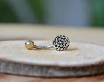 Flower of Life | Belly/Navel Bar | Surgical Steel | Brass & Sterling Silver