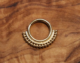 Anneau de septum à segment articulé de style indien | PVD Or et Acier Chirurgical | 1,2 mm