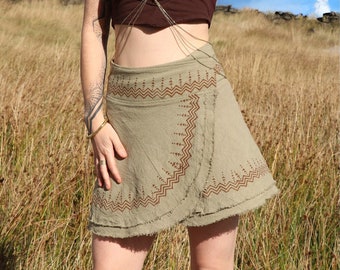 Block Printed Mini Wrap Skirt | 100% Raw Cotton | One Size