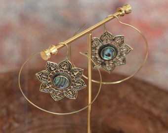 Abalone Mandala Flower Earrings | 1mm / 18 gauge