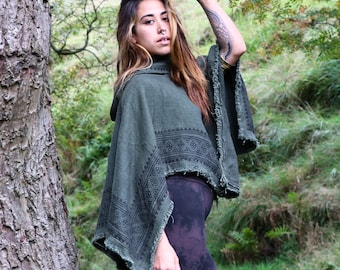 Poncho met blokprint | Verkrijgbaar in 7 kleuren | Eén maat