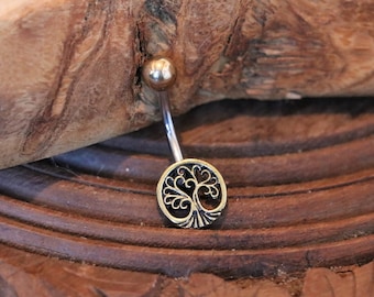 Tree of Life | Belly/Navel Bar | Surgical Steel | Sterling Silver & Brass