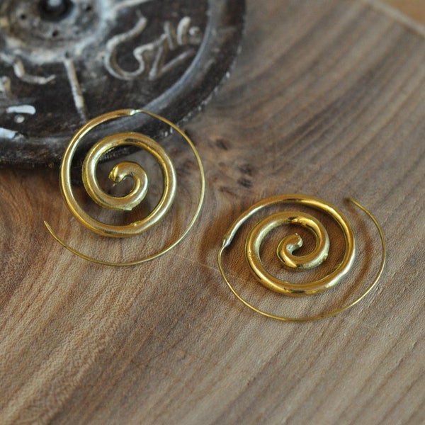 Feathered Spiral Brass Earrings main image 1