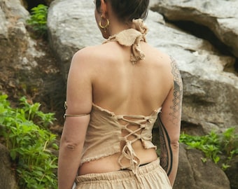 Raw Cotton Halter with Lace up Back | 4 colours available